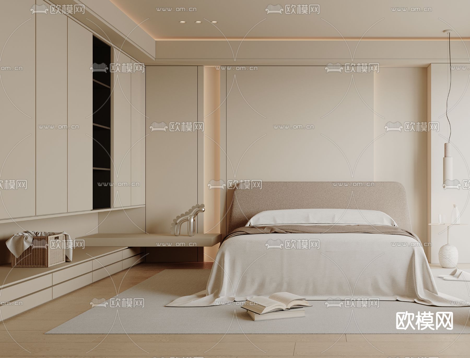 奶油风卧室 主人房3d模型下载（渲染图2）