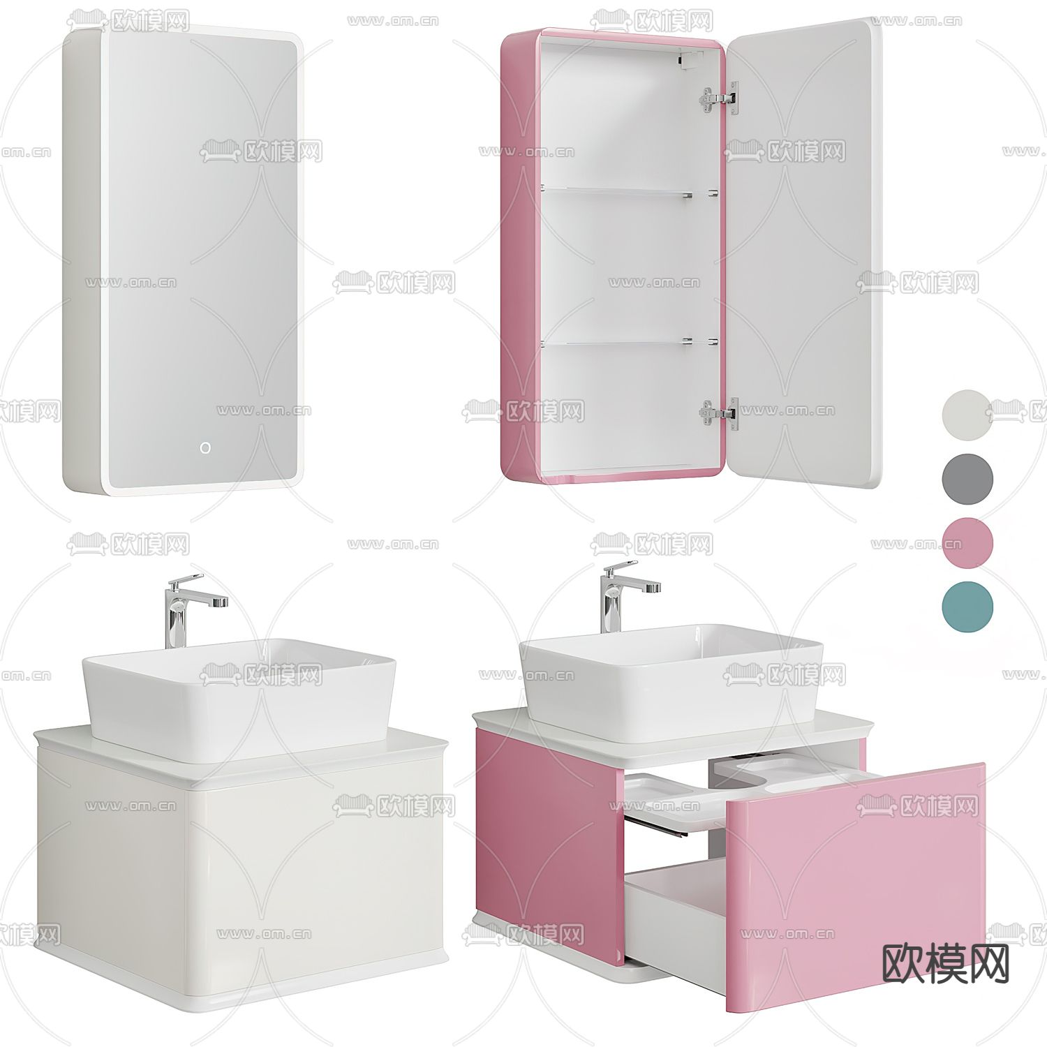 台盆 双盆洗手台3d模型下载（渲染图1）