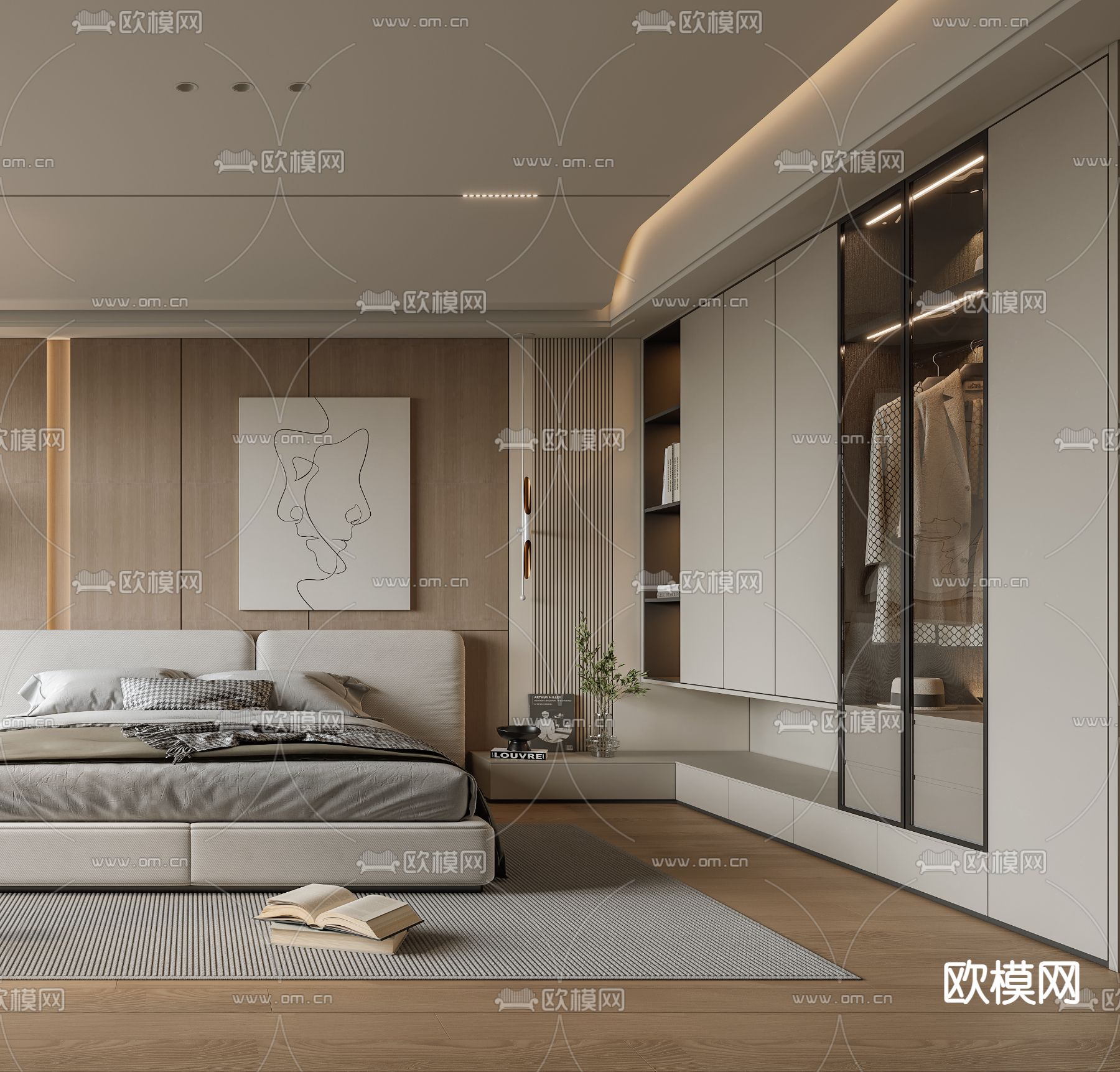 奶油风卧室 主人房3d模型下载（渲染图3）