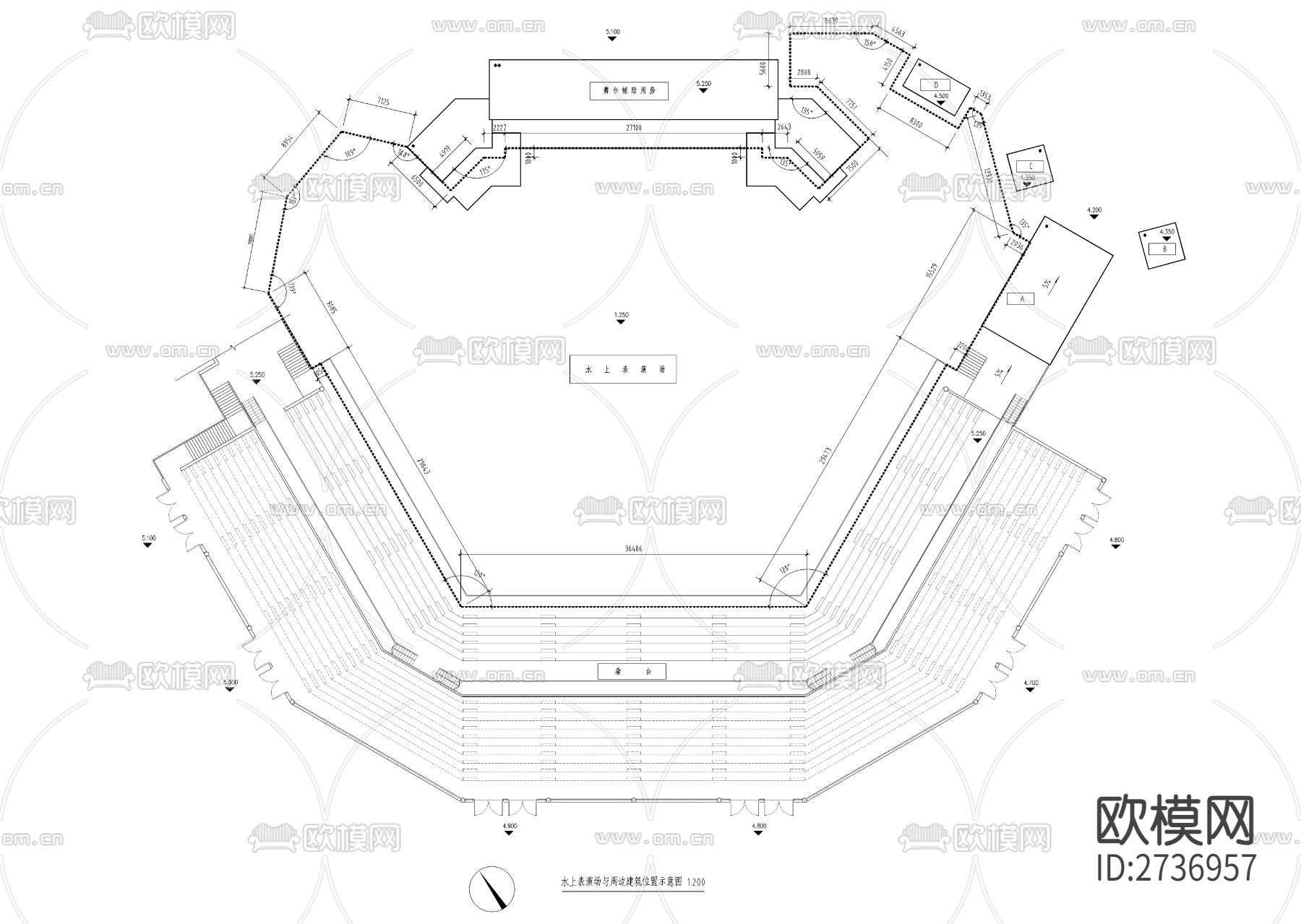 水上表演场看台cad施工图下载（渲染图2）