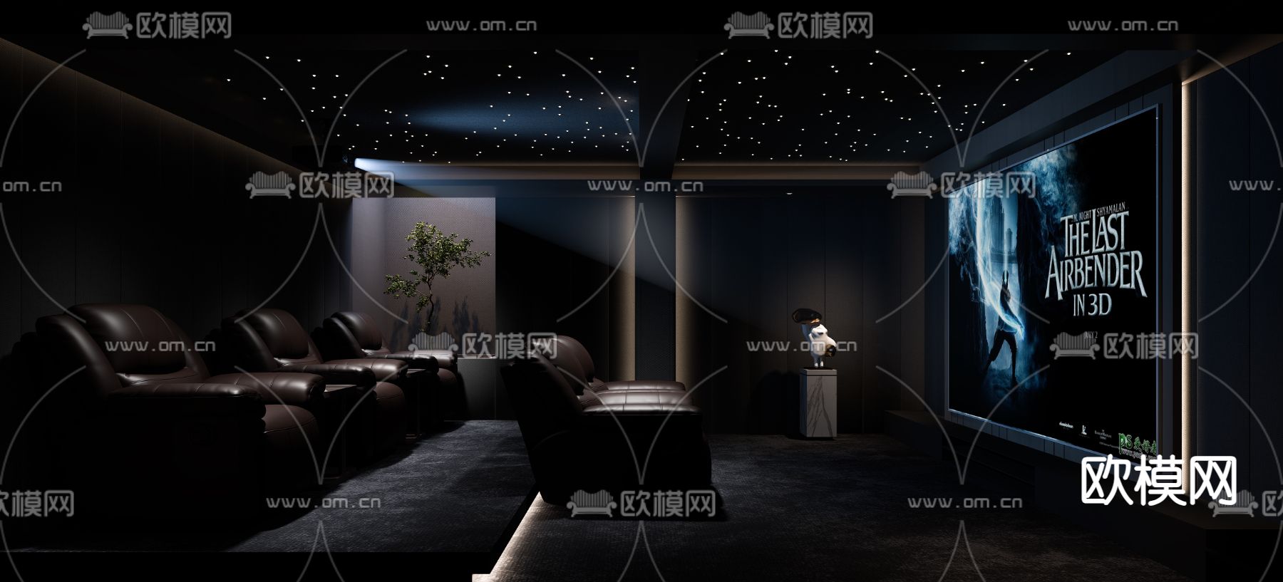 新中式影音室su模型下载（渲染图1）