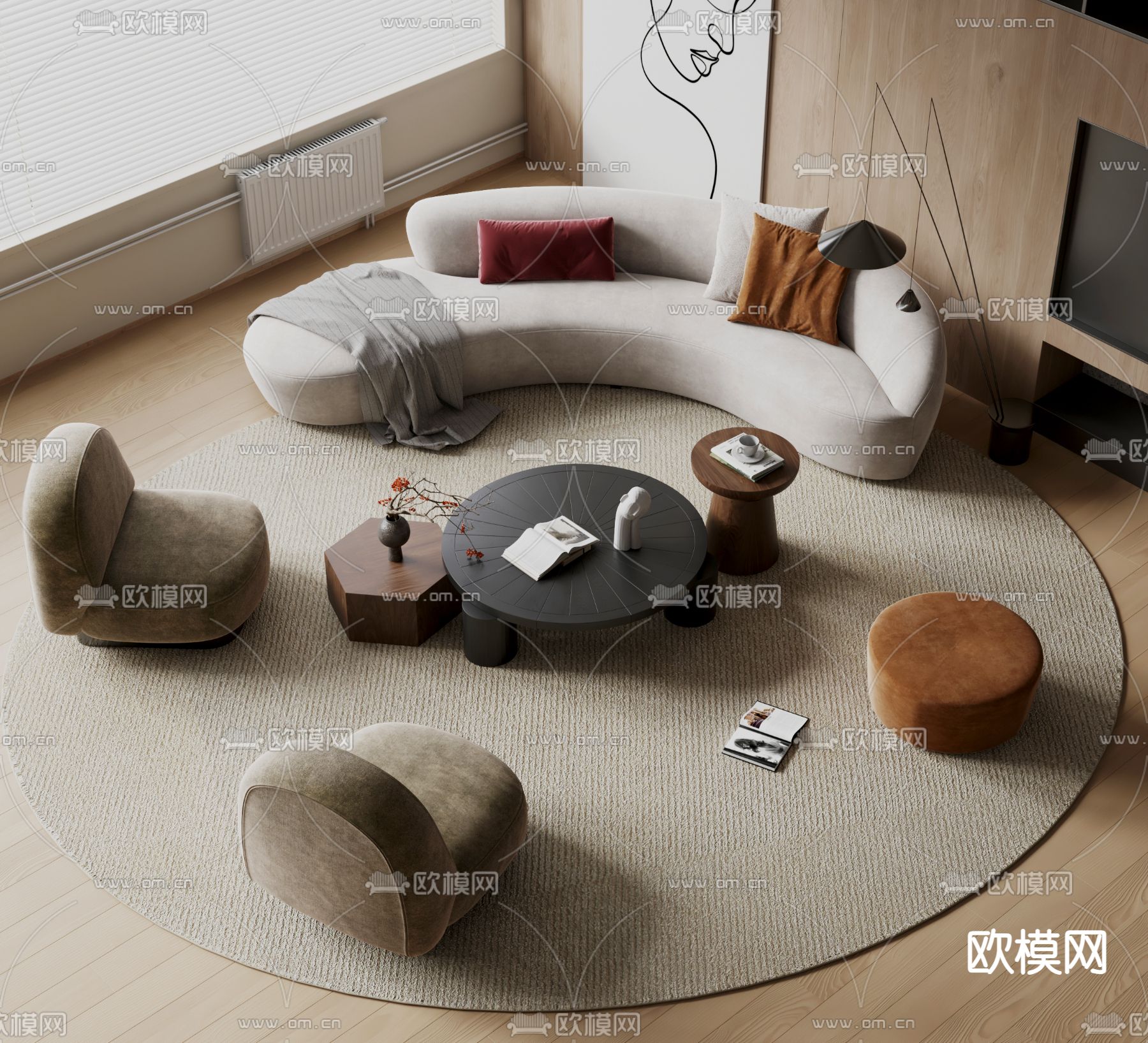 侘寂组合沙发3d模型下载