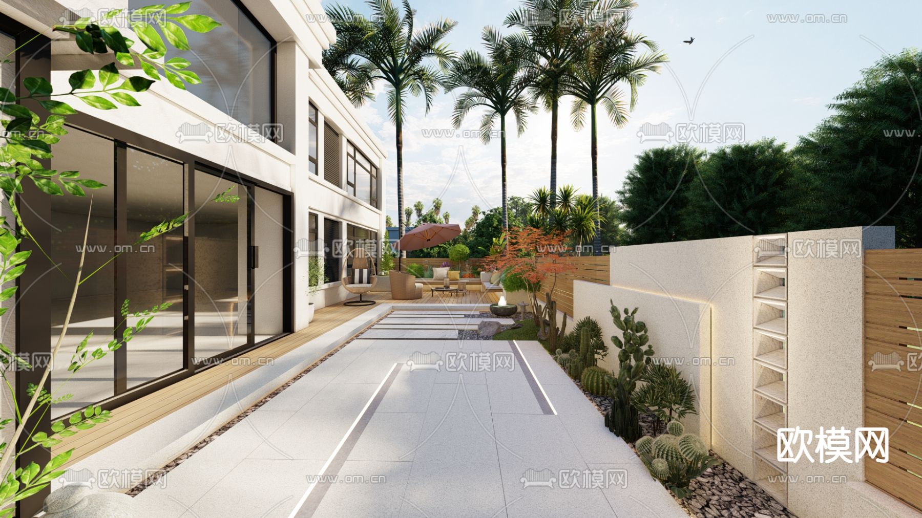 现代庭院su模型下载（渲染图1）