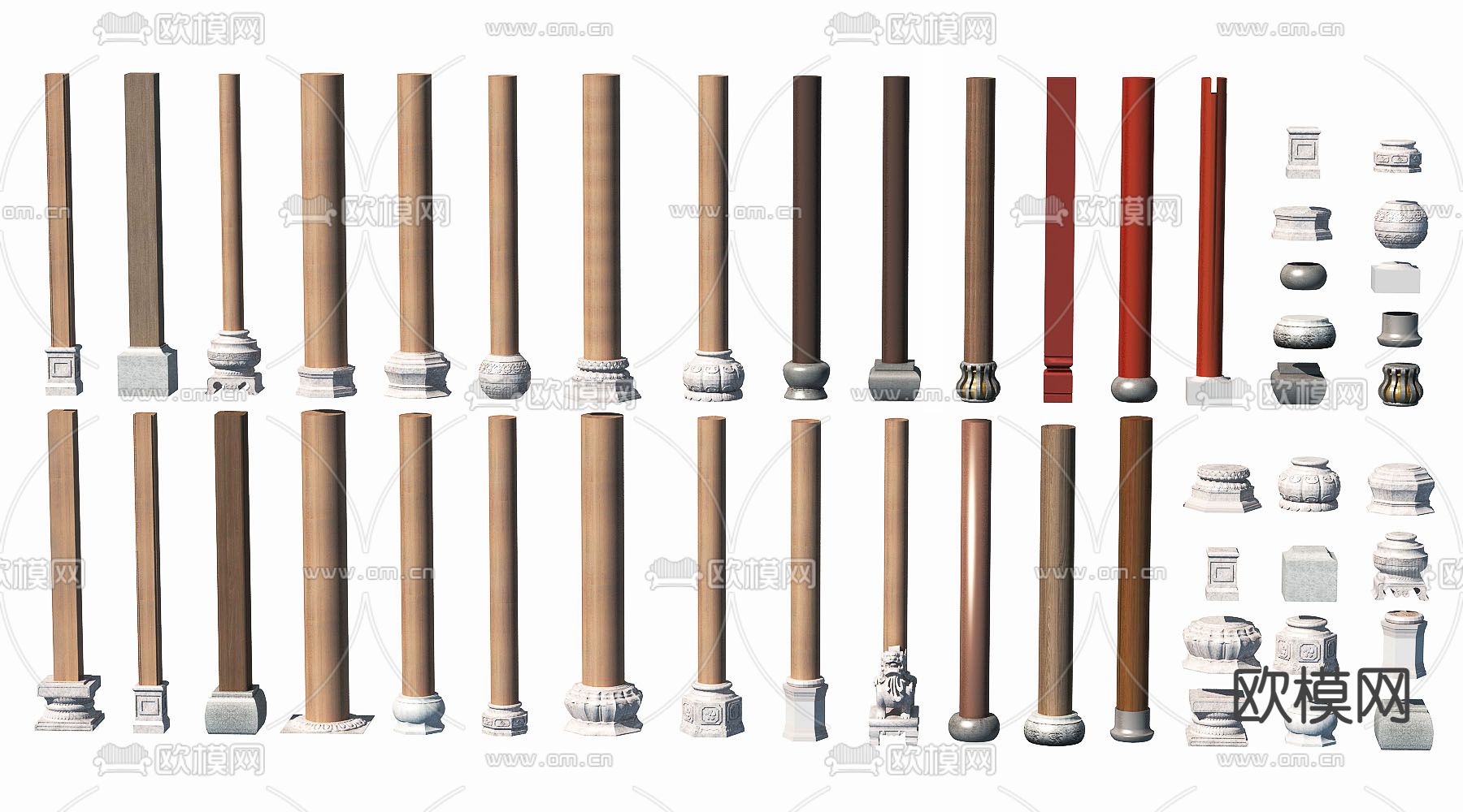 中式柱子 门柱 圆柱3d模型下载