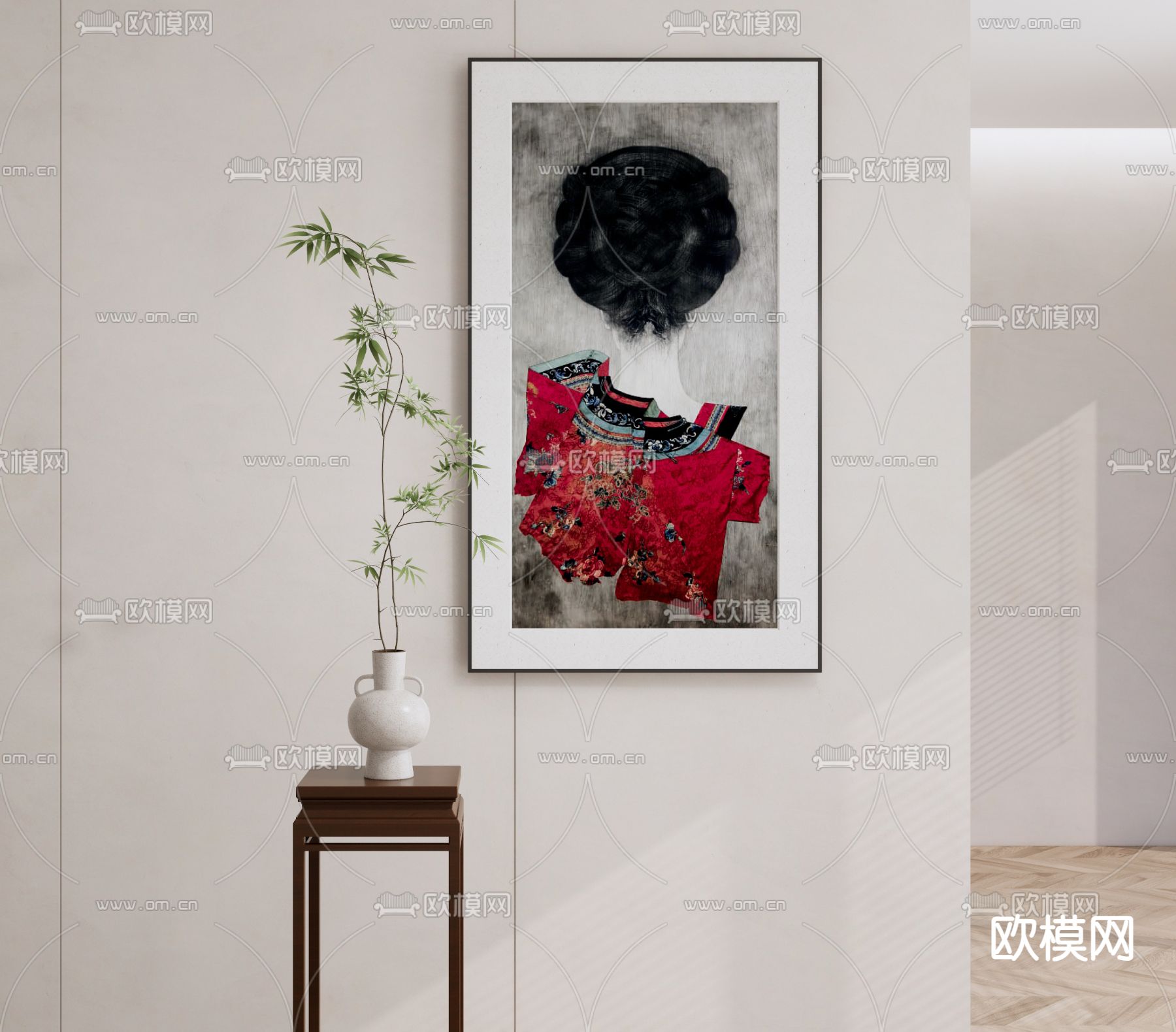 新中式人物艺术画su模型下载（渲染图1）