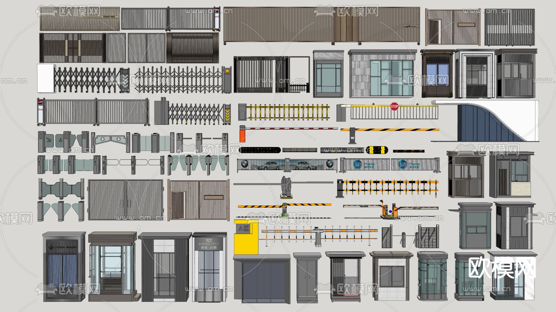 岗亭 道闸 门卫室su模型下载（渲染图2）