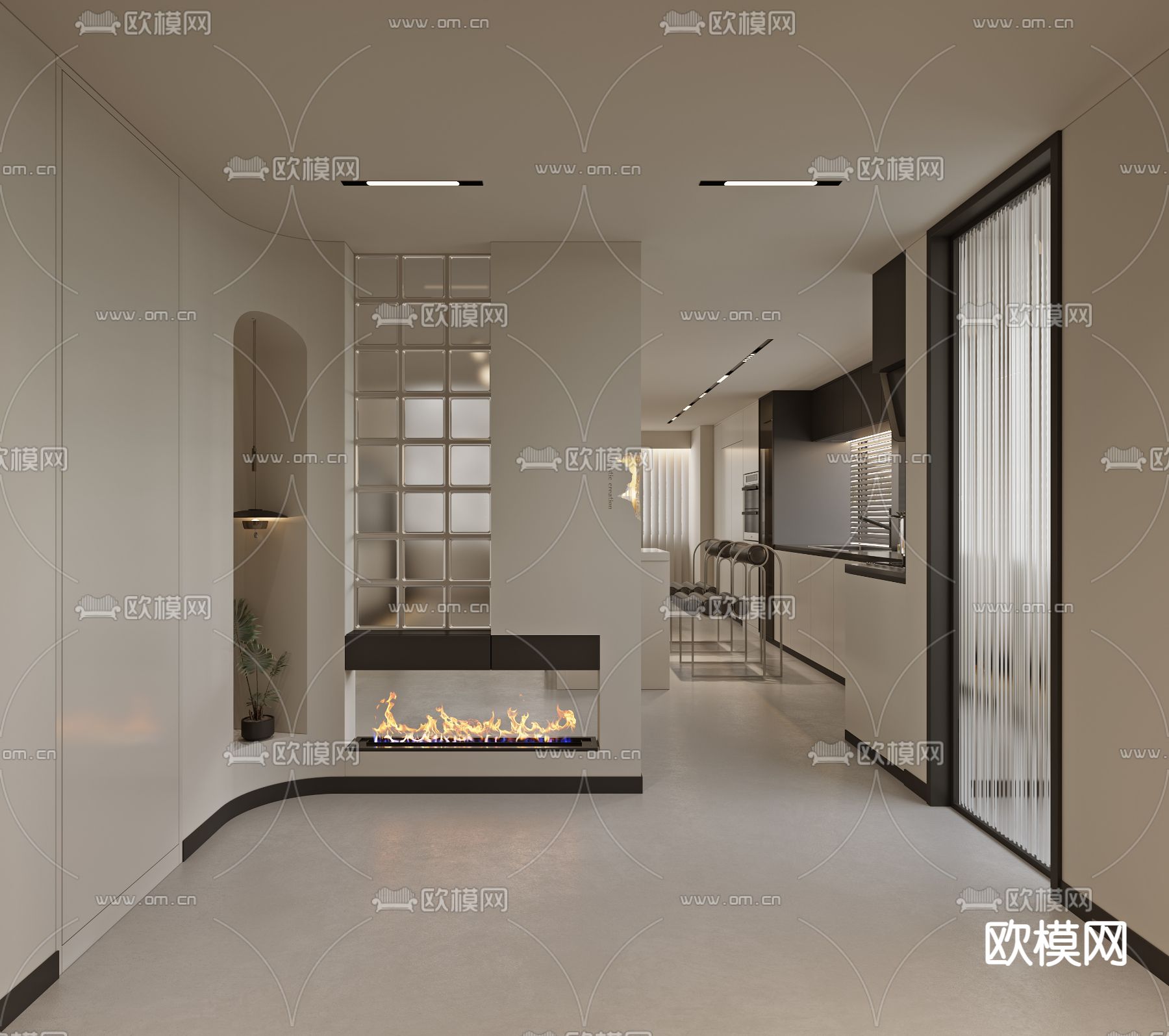 暗黑风厨房3d模型下载（渲染图1）