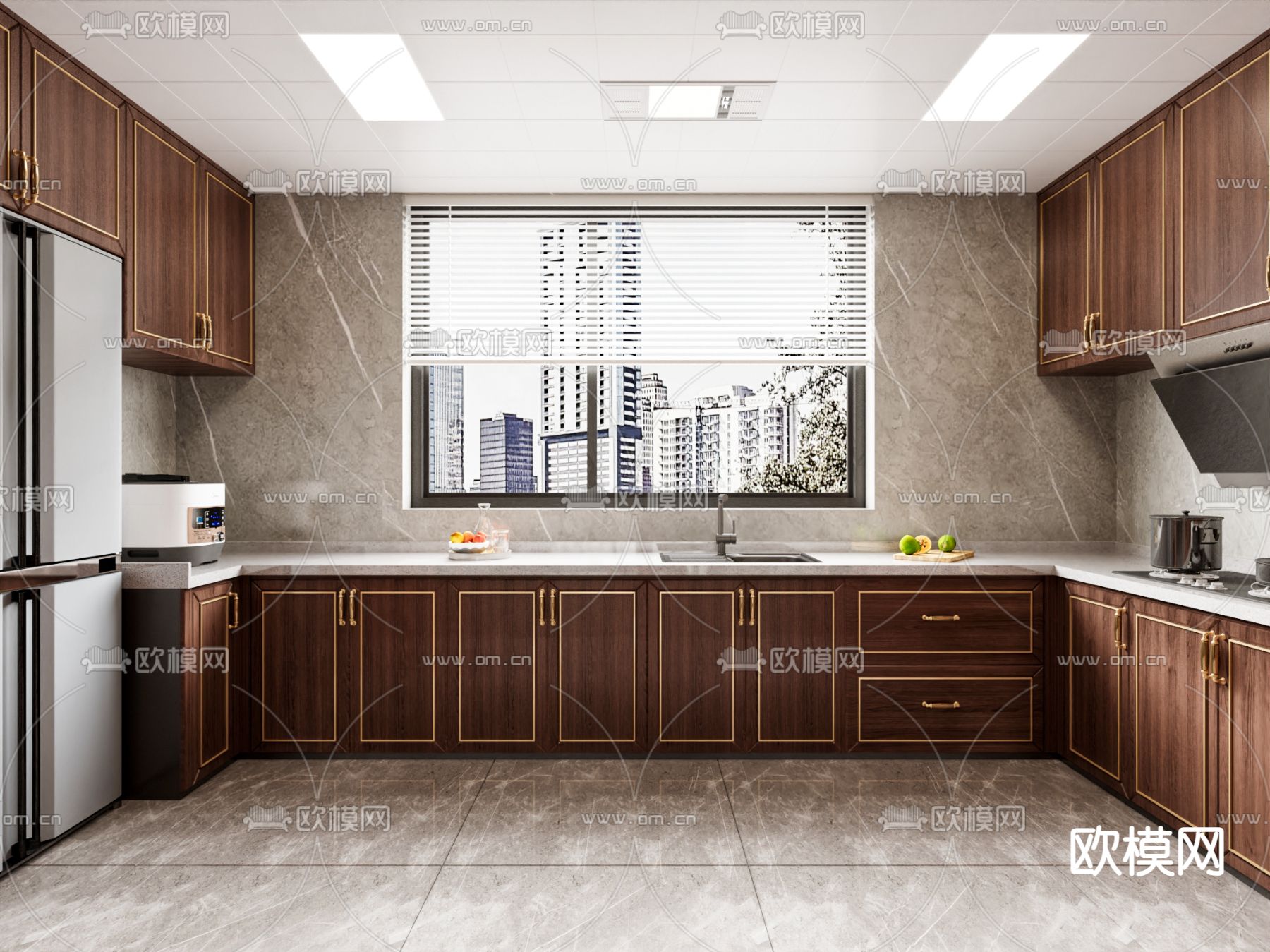 新中式厨房 橱柜3d模型下载