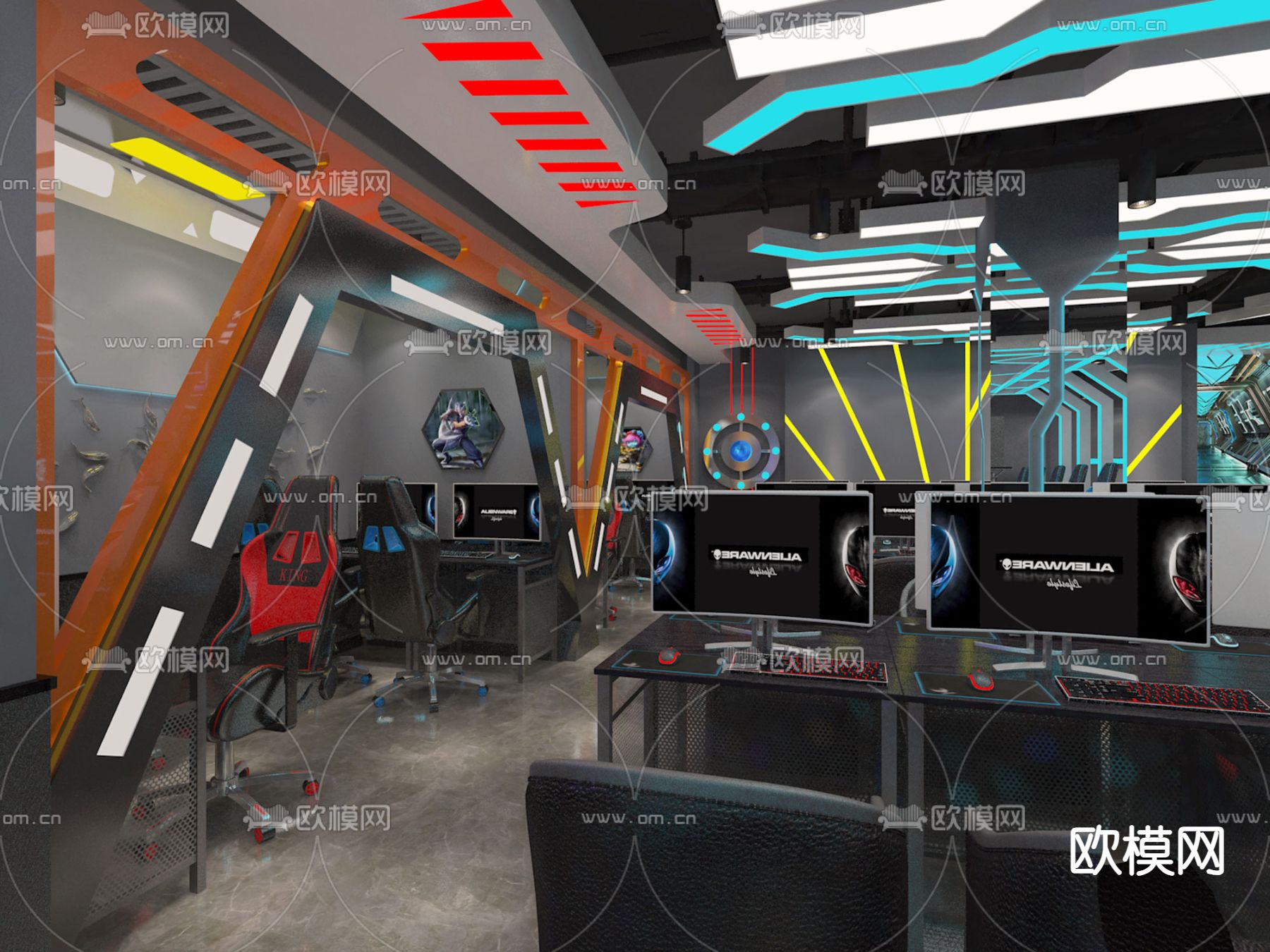 工业风网吧 网咖su模型下载（渲染图1）