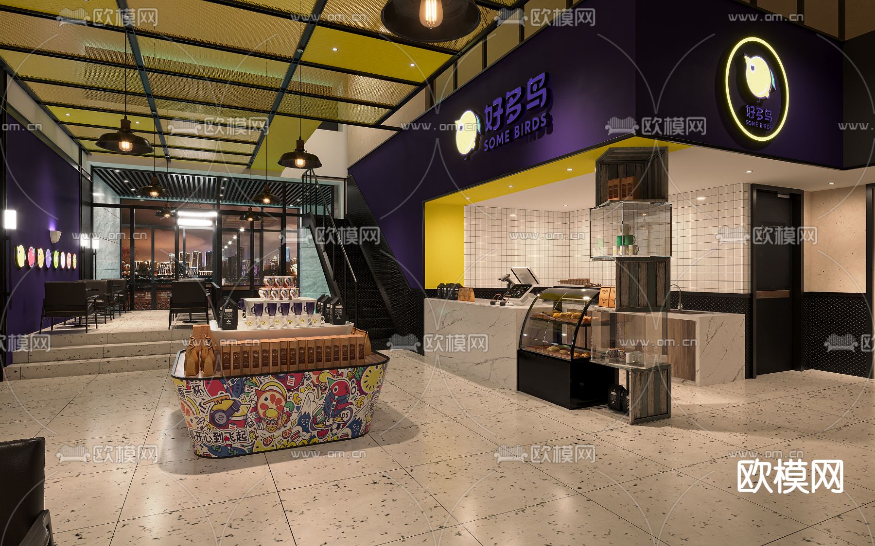 现代咖啡店su模型下载（渲染图1）