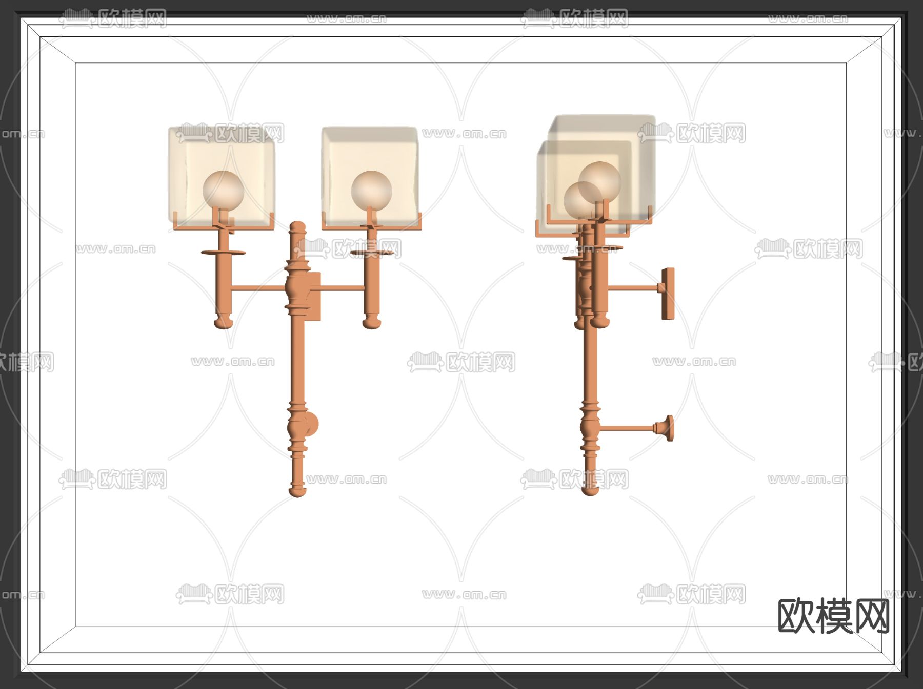 新中式双头壁灯su模型下载（渲染图2）