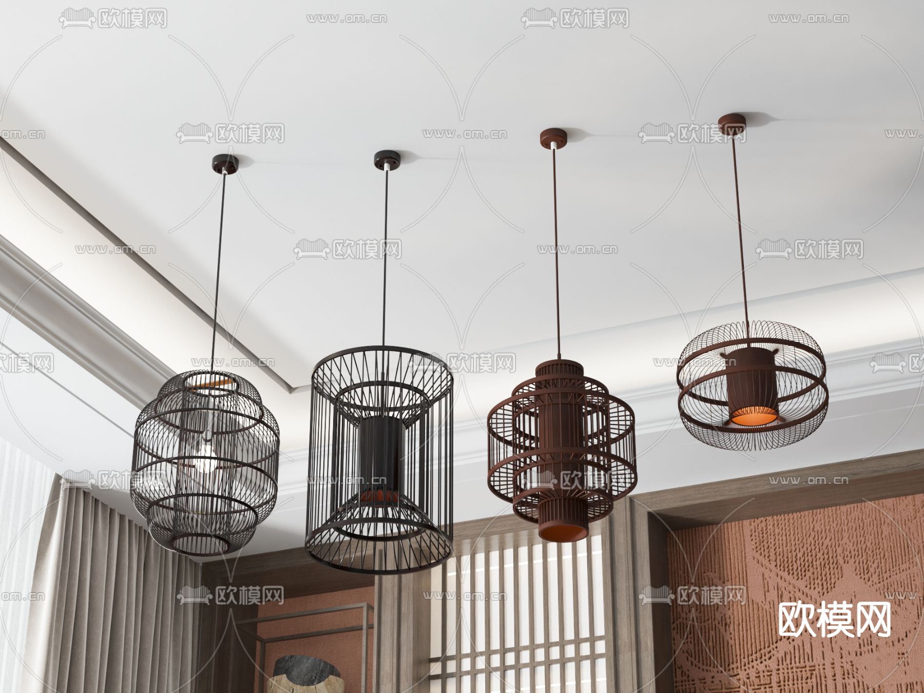 新中式吊灯su模型下载（渲染图1）