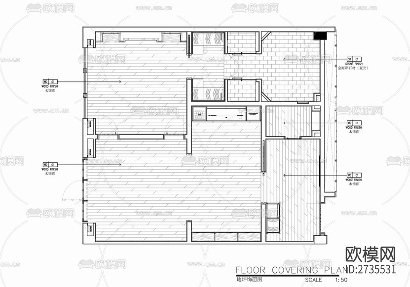 120㎡酒店豪華客房套房CAD施工圖下載(渲染圖7)