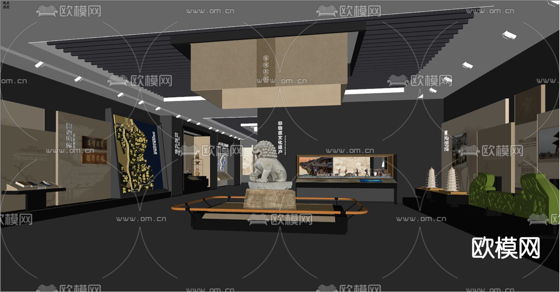 新中式文化遗产展厅su模型下载（渲染图2）