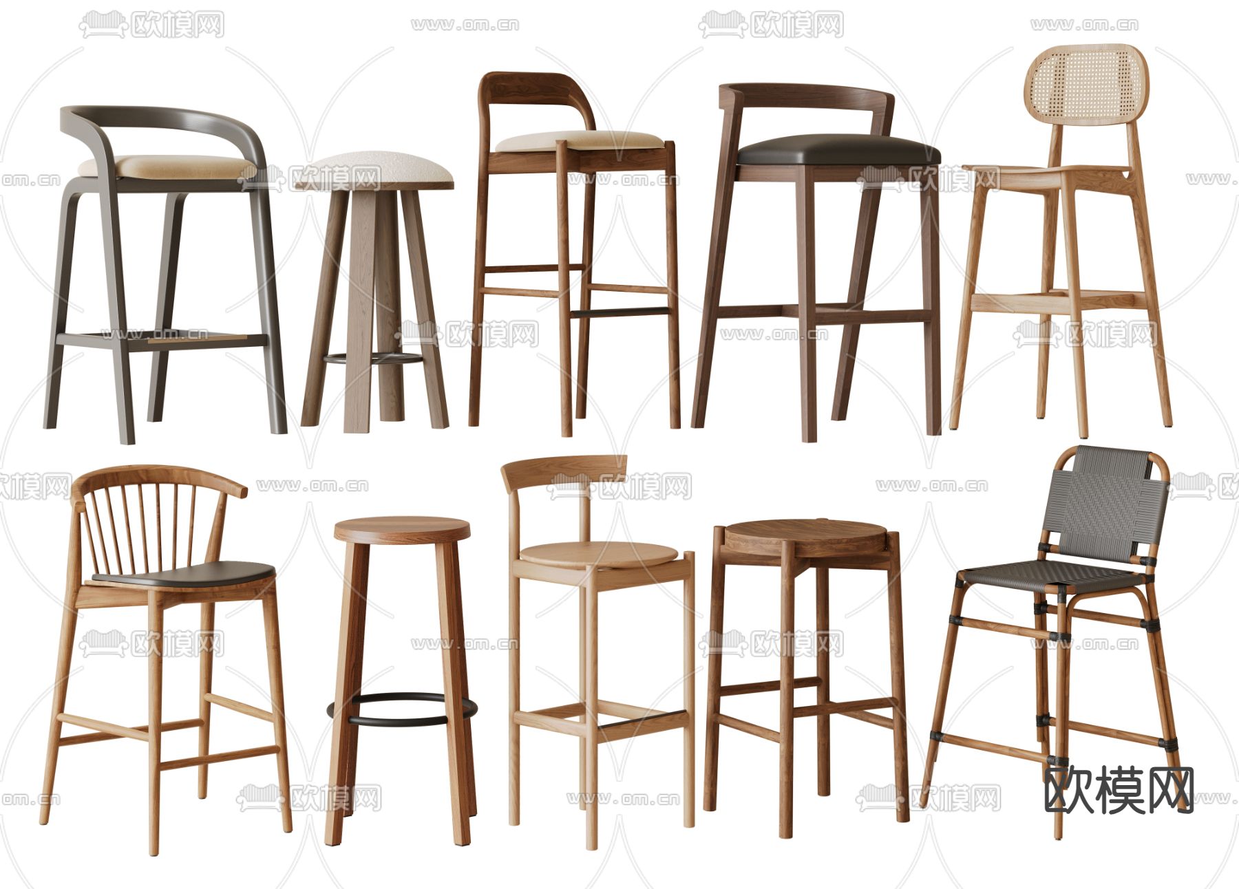 侘寂风吧椅su模型下载（渲染图1）