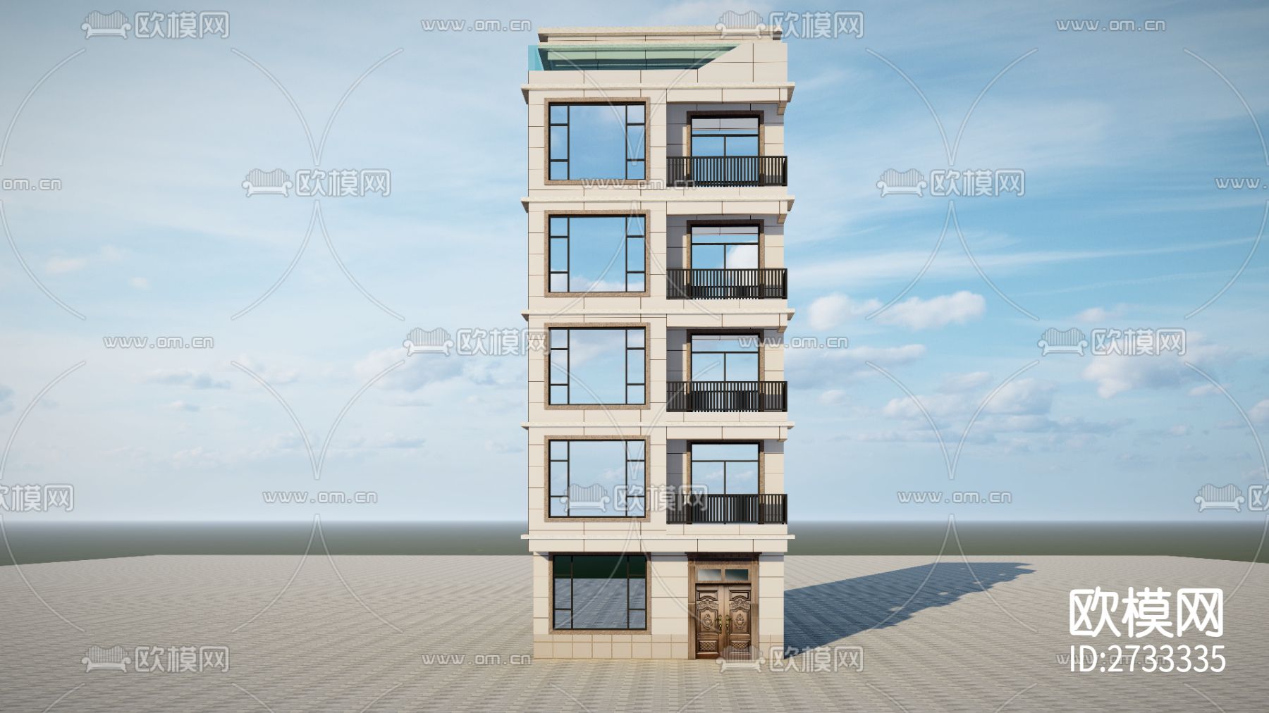 现代别墅CAD施工图下载（渲染图1）