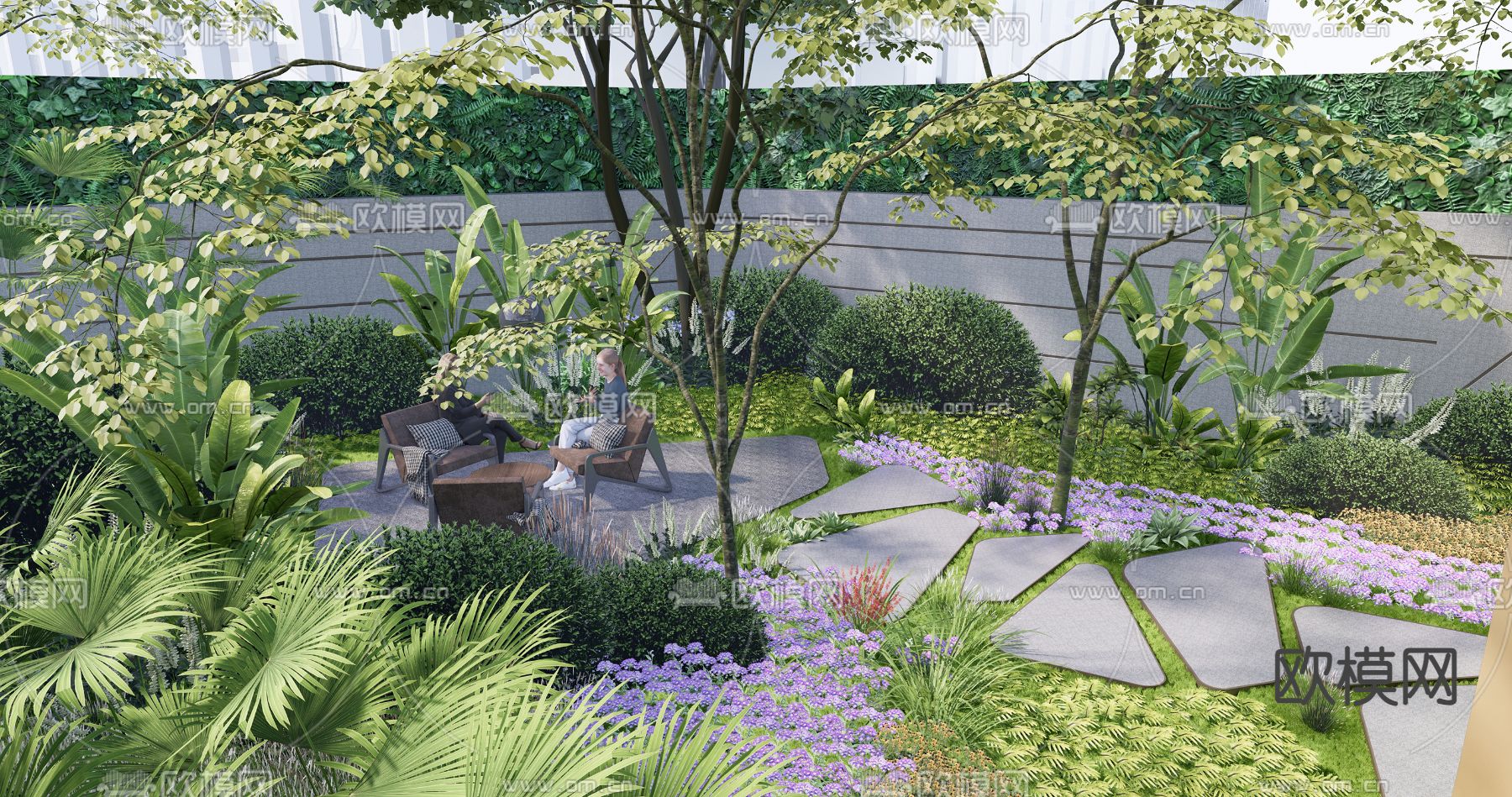 现代小区花园景观su模型下载（渲染图1）