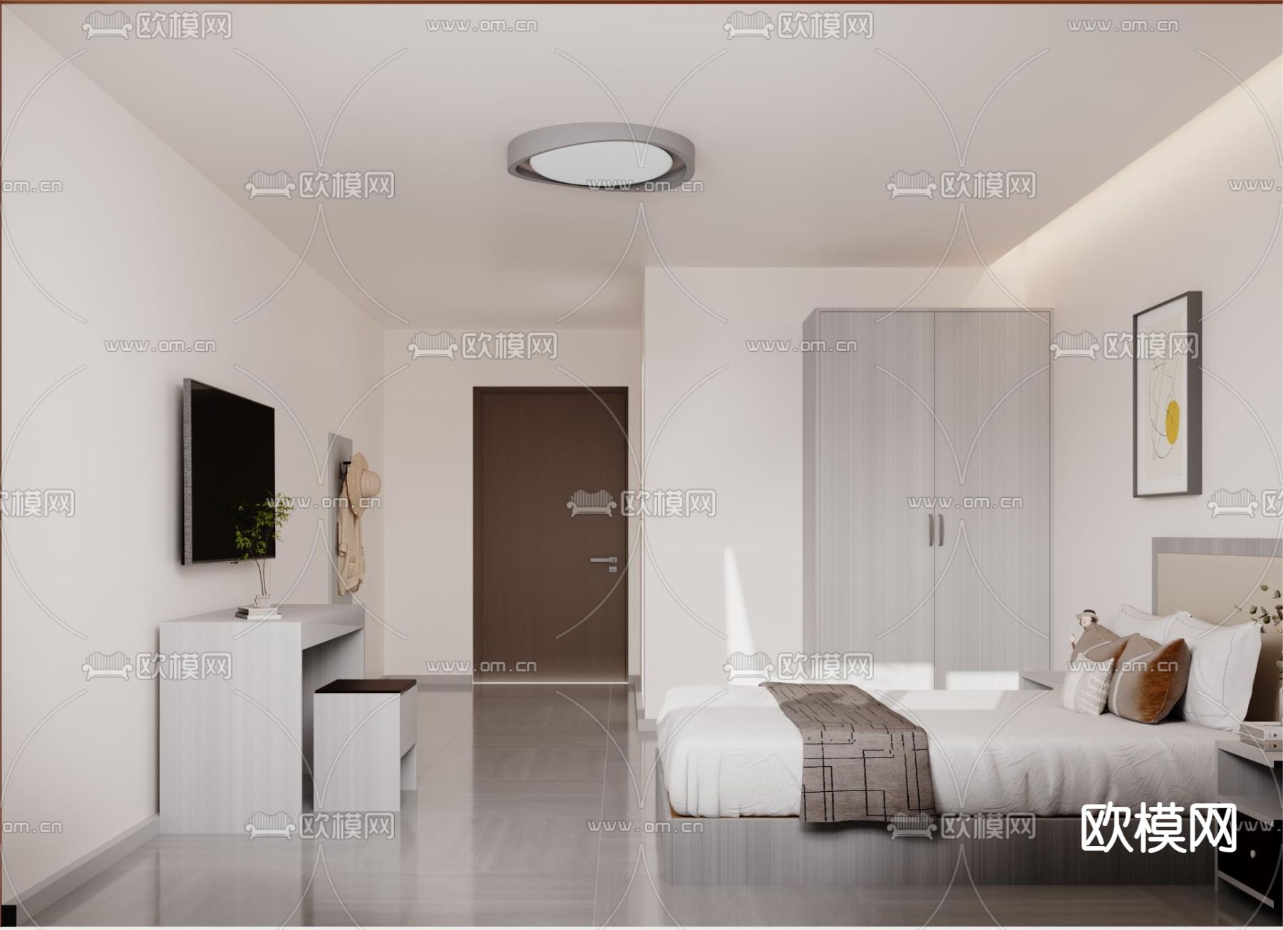 现代酒店客房免费3d模型下载（渲染图1）