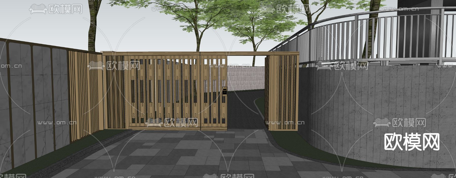 消防铁艺门 格栅门su模型