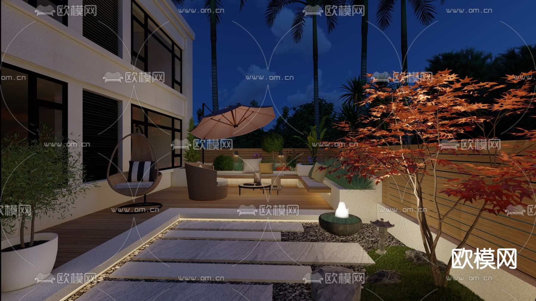 现代庭院su模型下载（渲染图2）