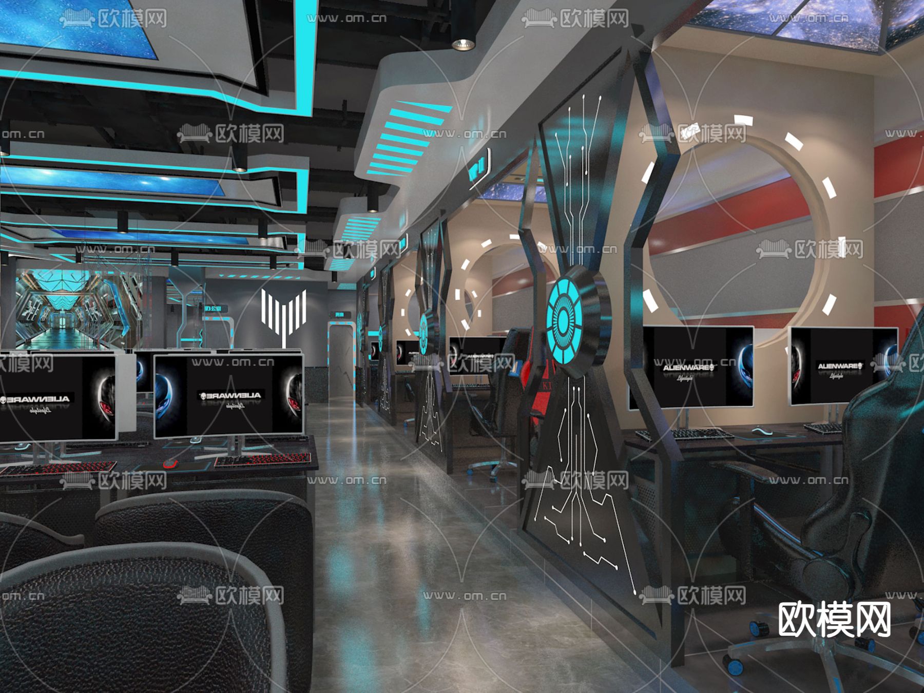 工业风网吧 网咖su模型下载（渲染图2）