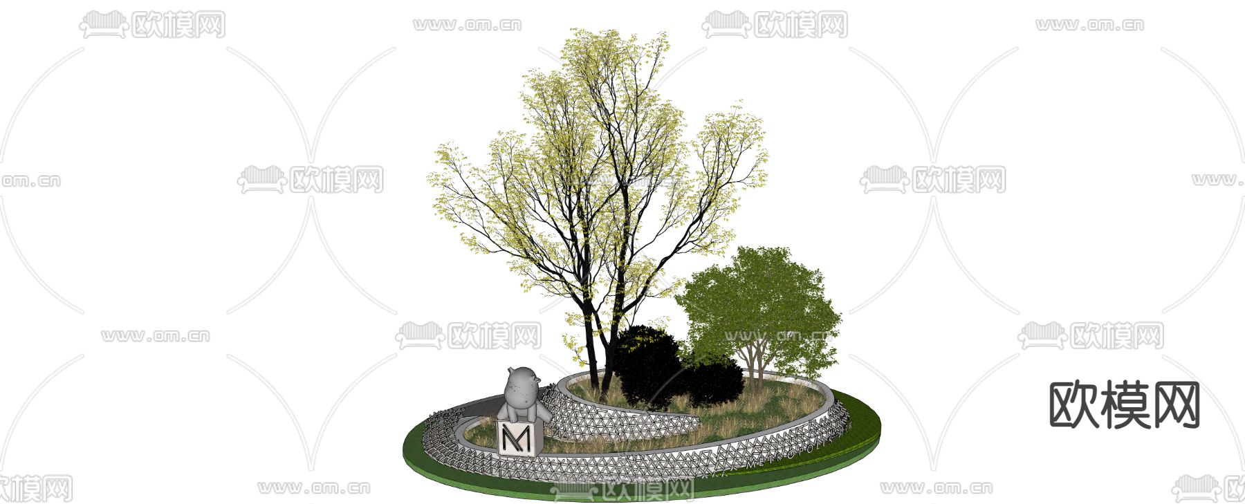 环形树池su模型下载（渲染图2）