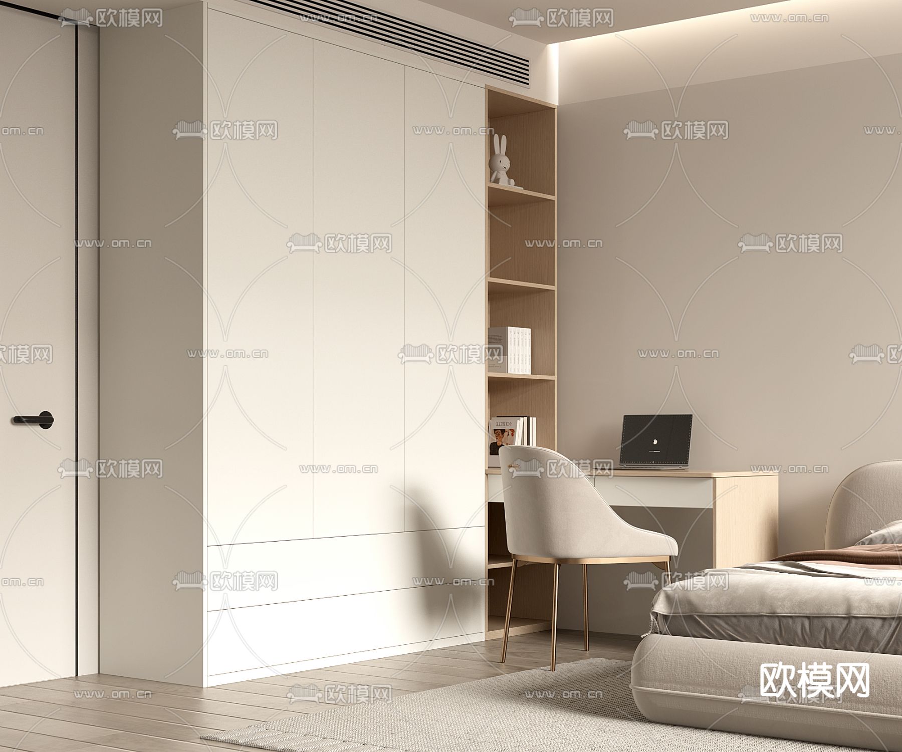 奶油风衣柜 衣橱3d模型下载