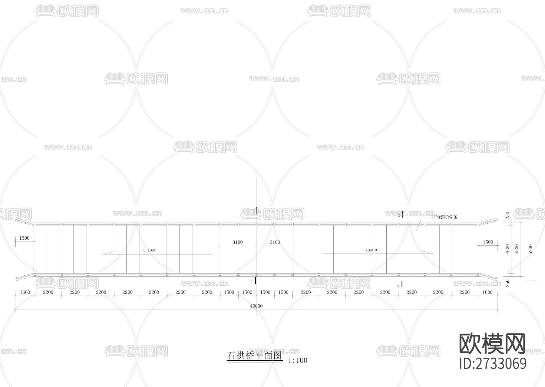 石拱桥CAD施工图下载（渲染图3）
