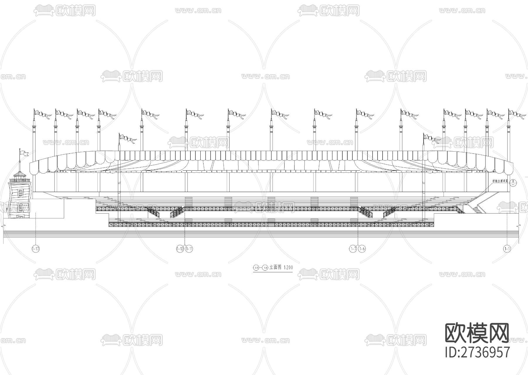 水上表演场看台cad施工图下载（渲染图1）