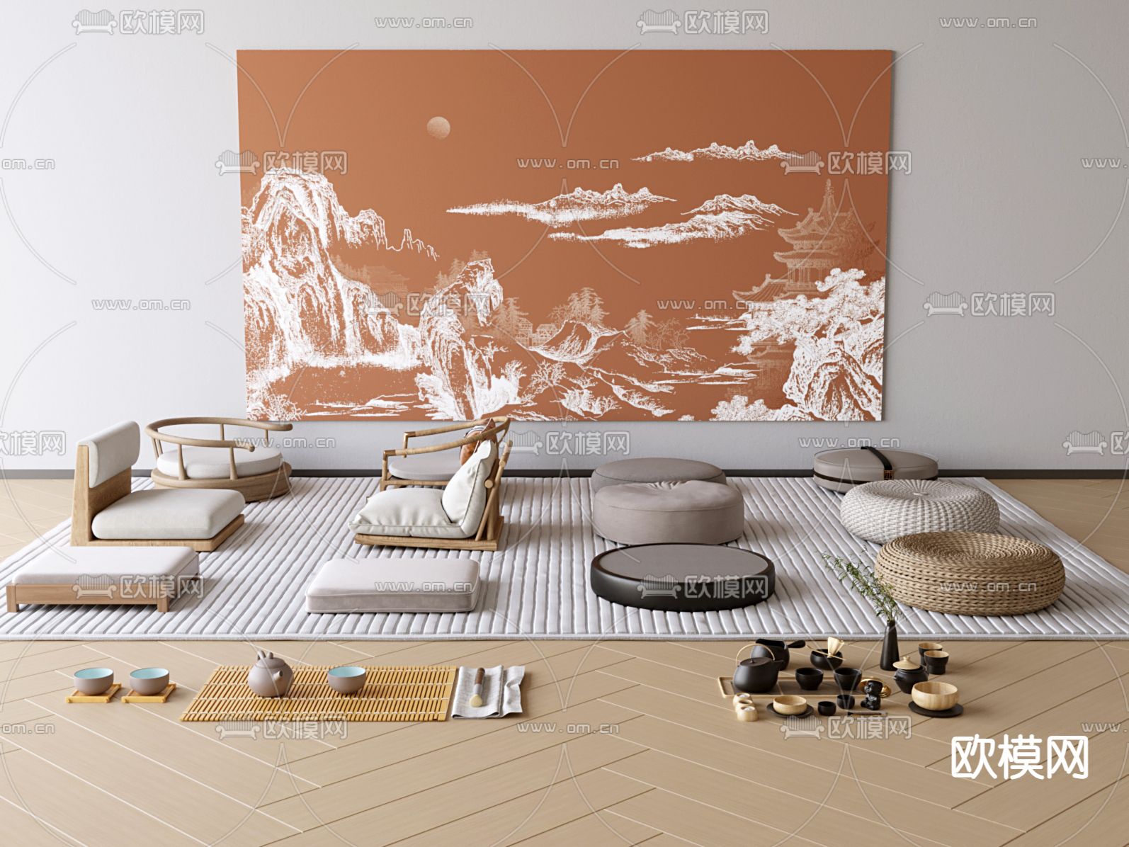 新中式蒲团 坐垫3d模型下载