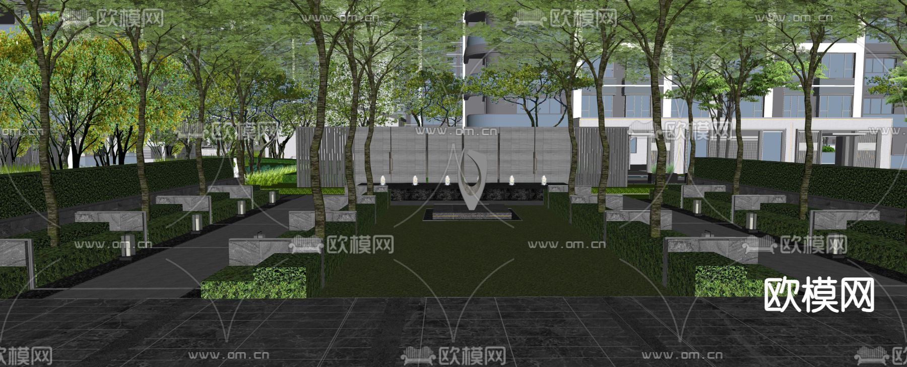 现代住宅小区景观su模型下载（渲染图3）