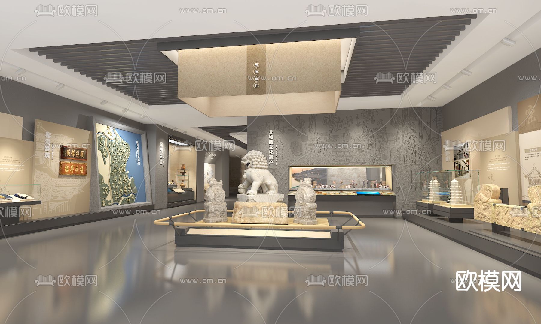 新中式文化遗产展厅su模型下载（渲染图1）