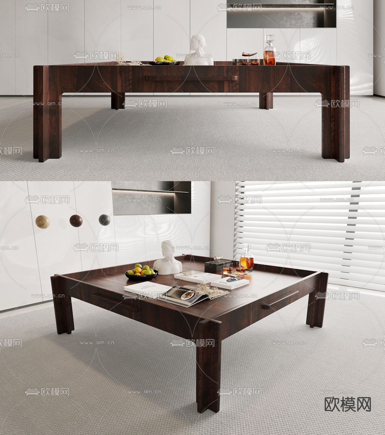 侘寂茶几su模型下载（渲染图1）