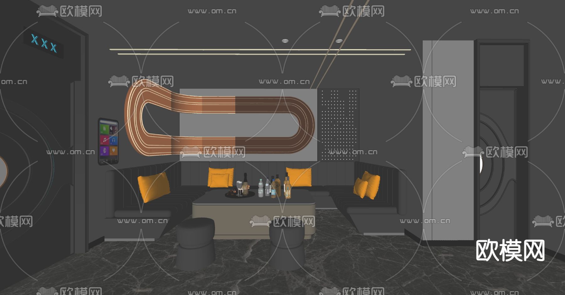 现代KTV包厢su模型下载（渲染图2）
