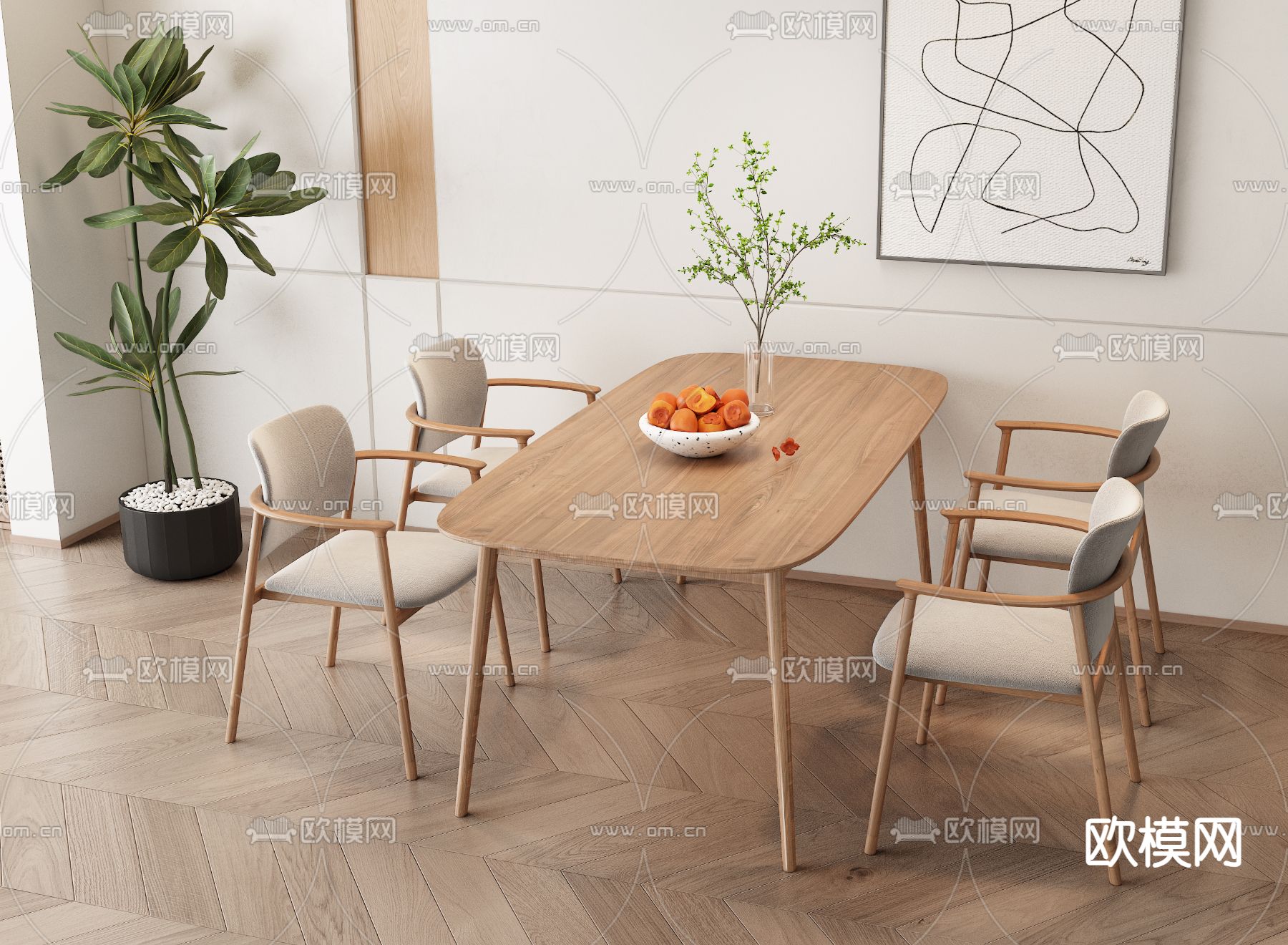 北欧餐桌椅3d模型下载（渲染图2）
