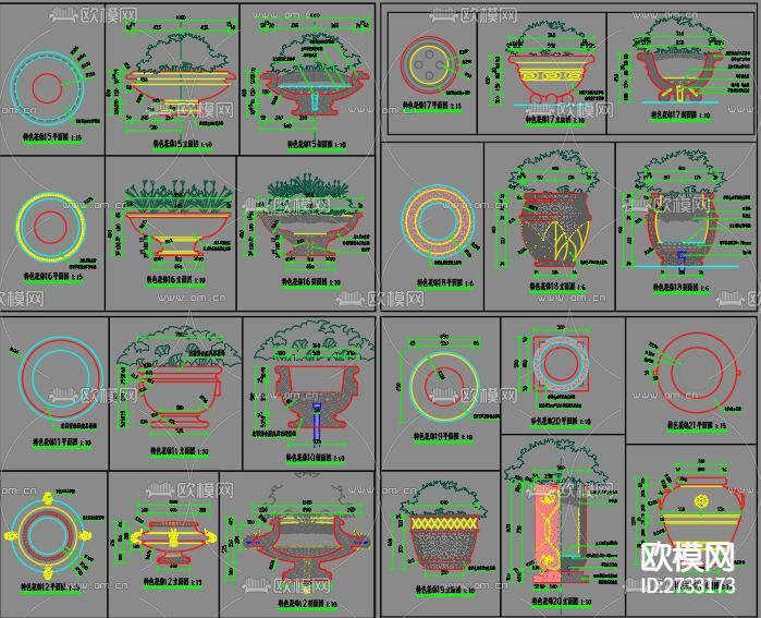 特色花钵CAD图库下载（渲染图6）