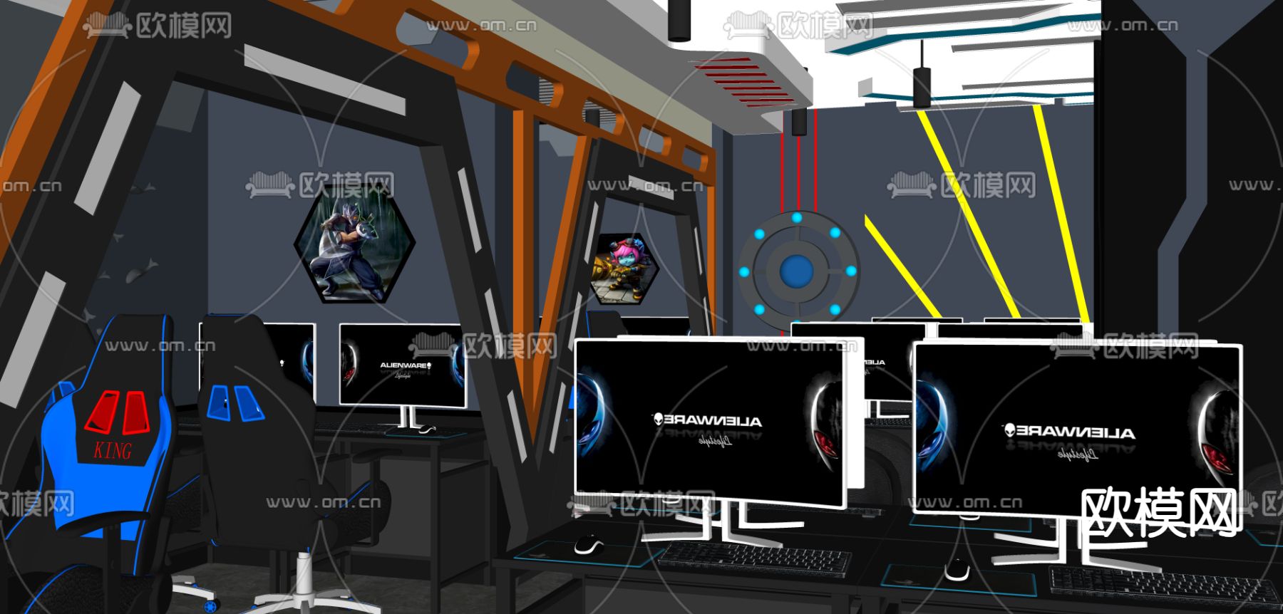 工业风网吧 网咖su模型下载（渲染图3）