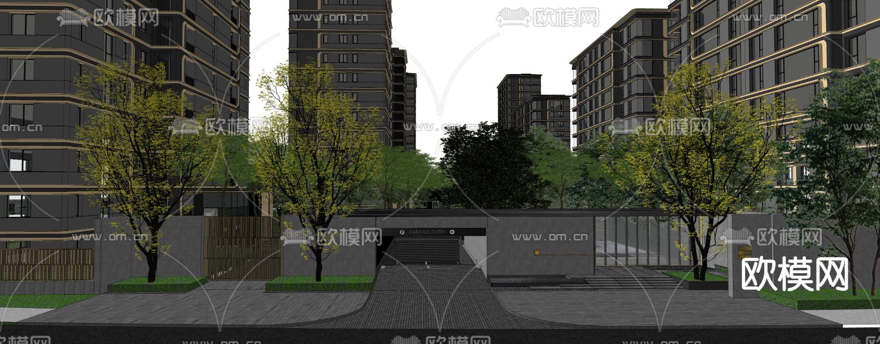 现代住宅小区入口su模型下载（渲染图2）