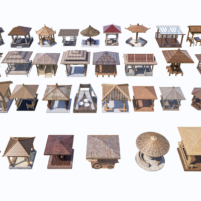 中式亭子 四角亭 六角亭su模型