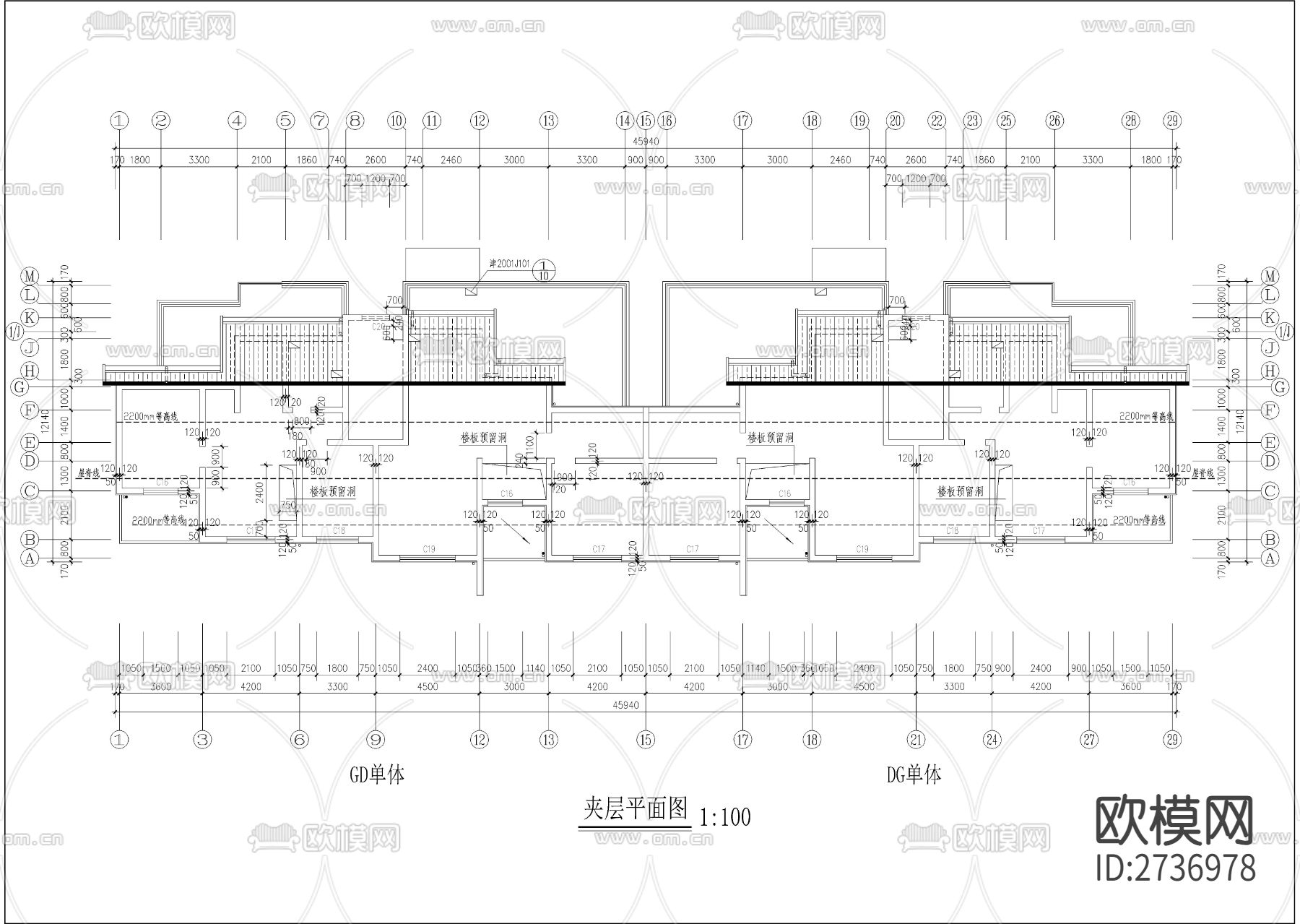 五层坡屋顶全套建筑cad施工图下载（渲染图5）