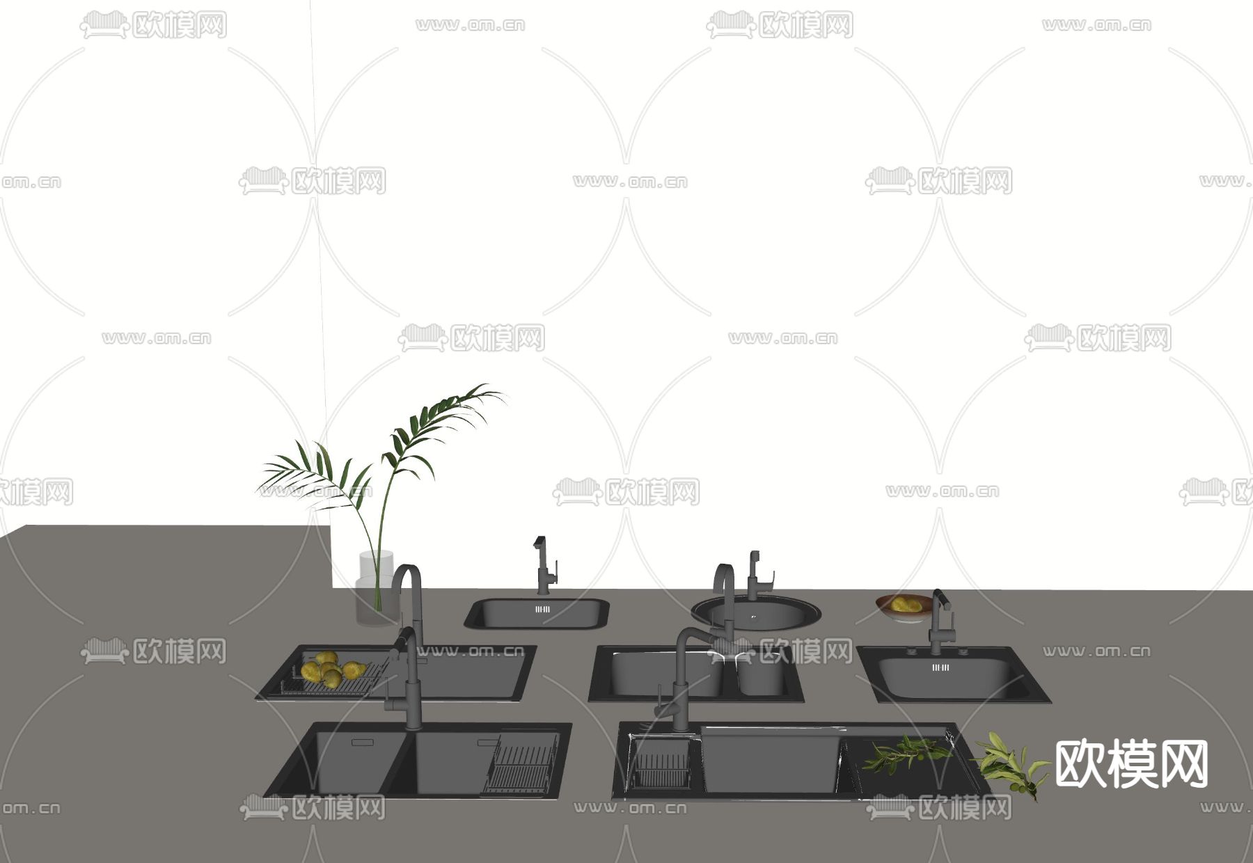 不锈钢水槽 洗手池su模型下载（渲染图2）