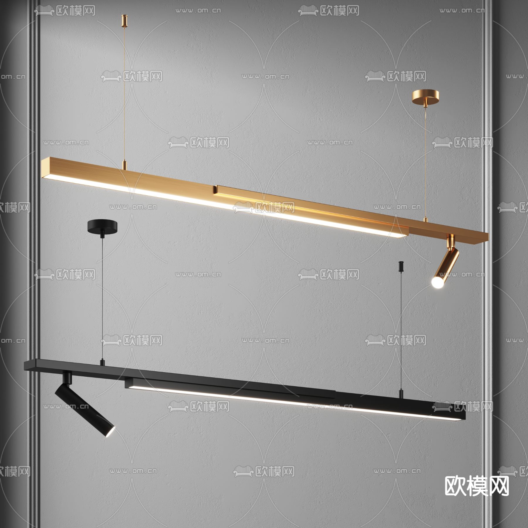 金属吊灯 长条吊灯su模型下载（渲染图1）