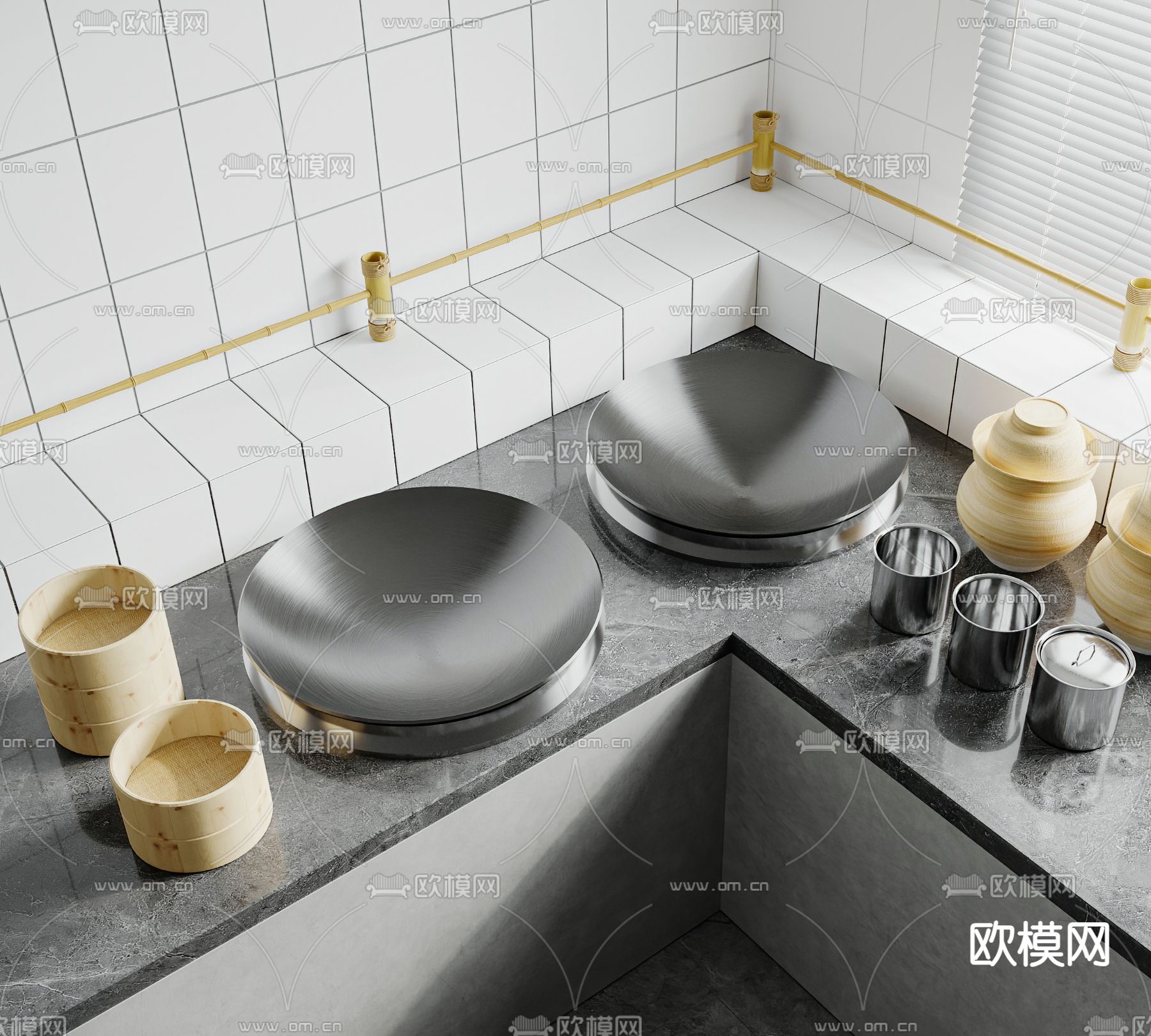 现代灶台 灶具 调料罐su模型下载（渲染图1）