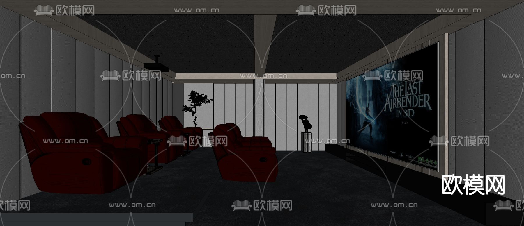 新中式影音室su模型下载（渲染图2）