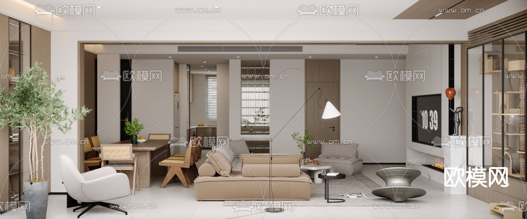 现代客厅 餐厅3d模型下载（渲染图3）