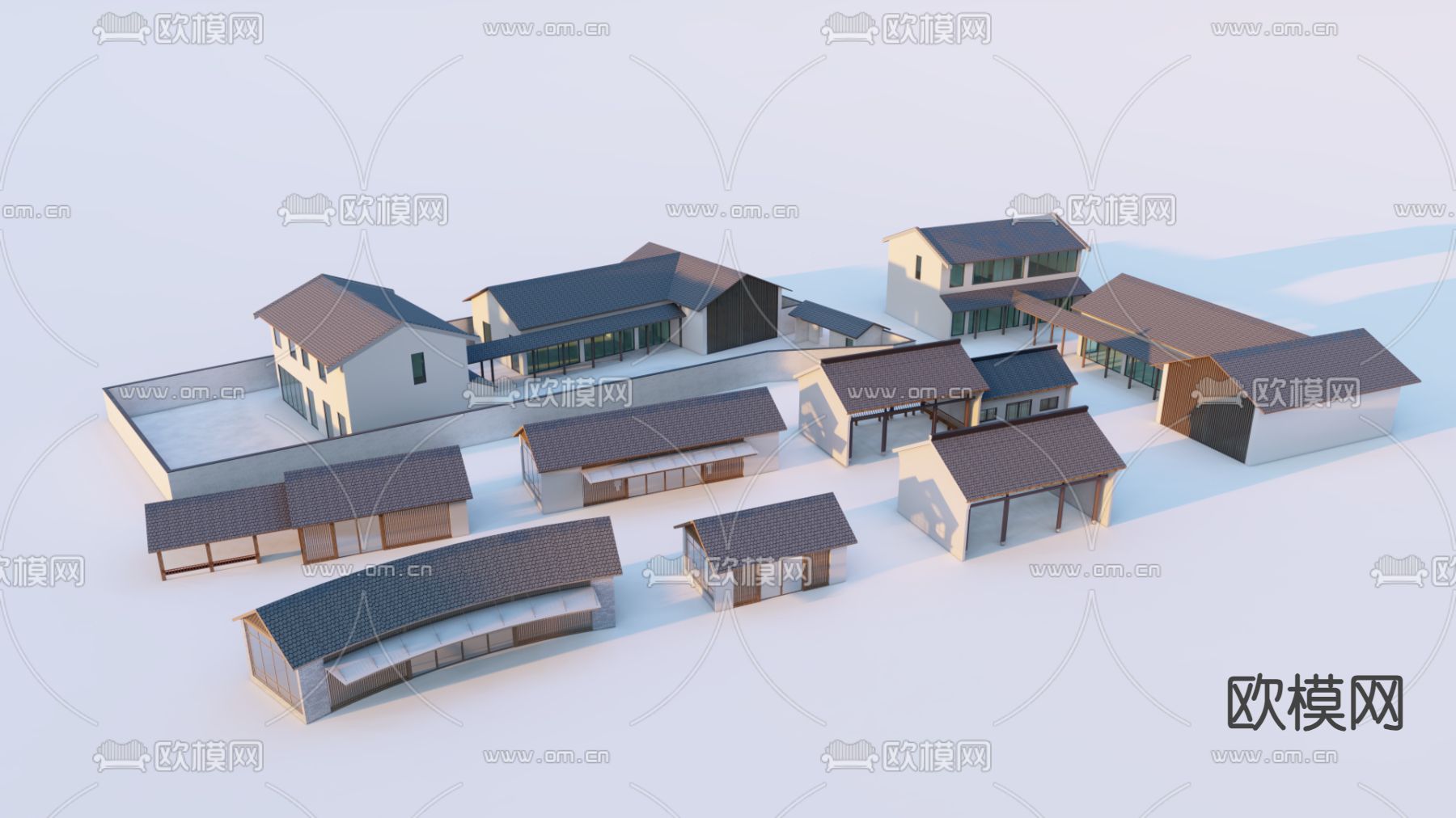 新中式公共建筑su模型下载（渲染图1）