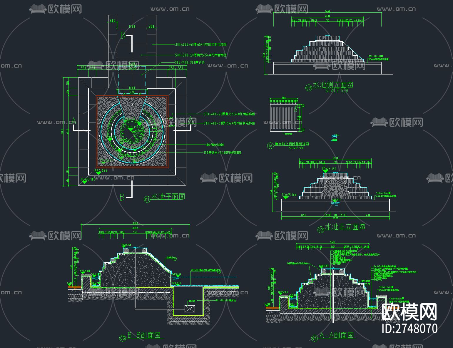 200套喷泉水池跌水水景CAD节点施工图下载（渲染图2）