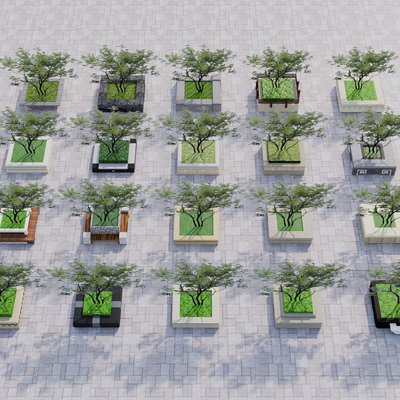  方形花池 景观树池花池su模型 