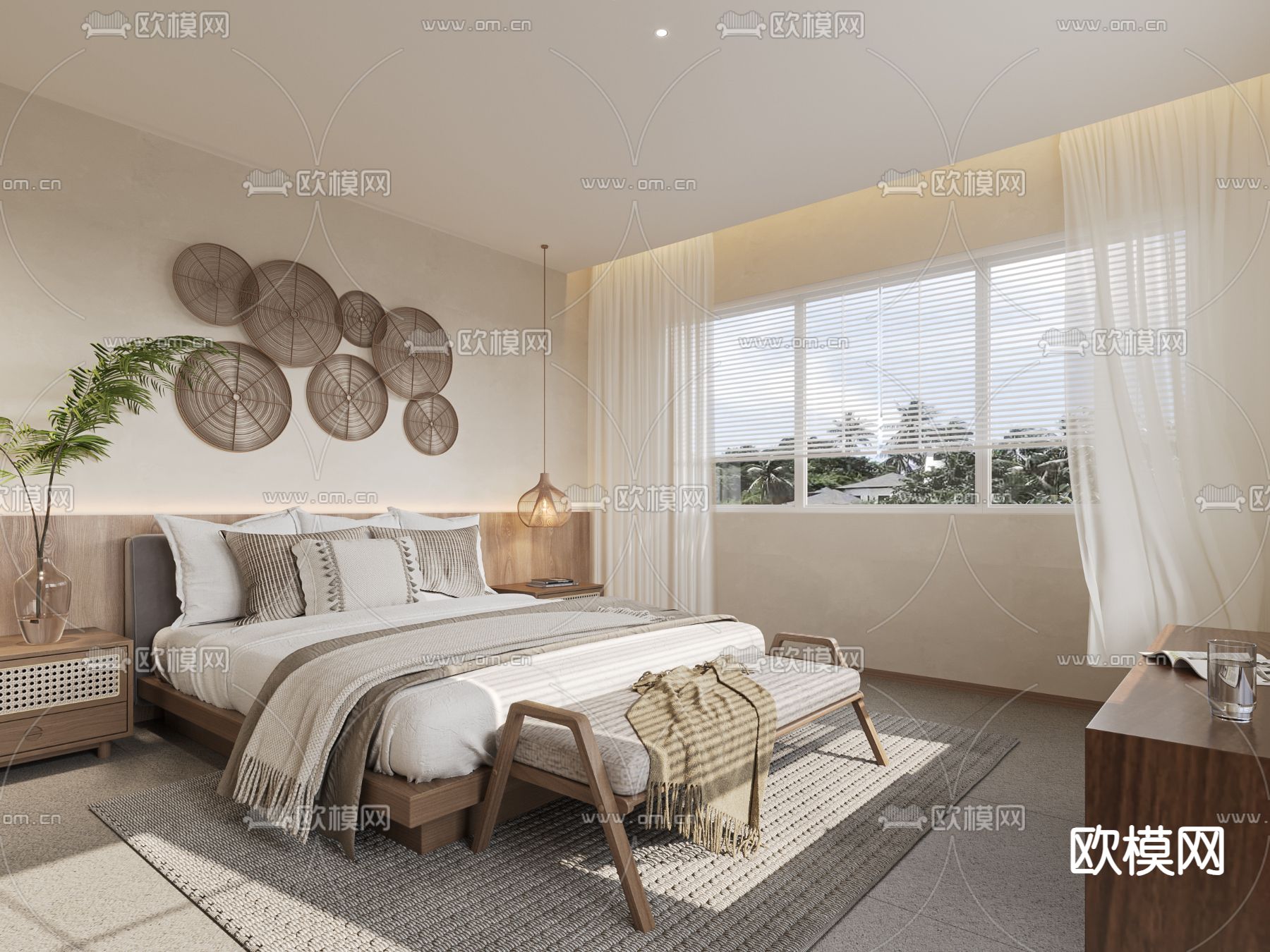 侘寂风酒店客房su模型下载（渲染图1）