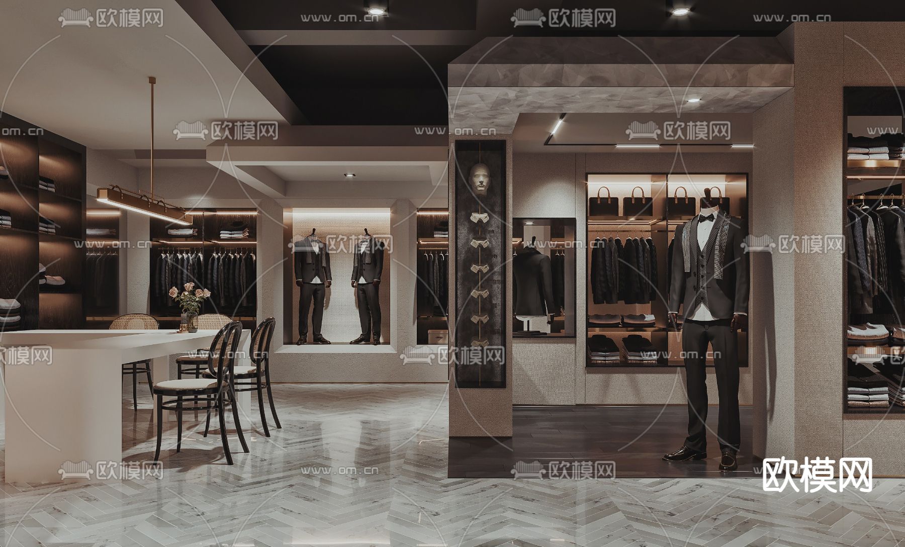 现代男装店  定制西服店su模型下载（渲染图1）